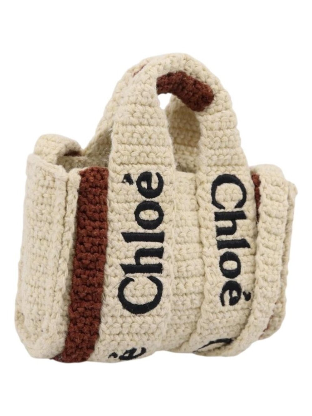 Chloe Woody Crochet Nano Tote Bag Cotton Beige Brown